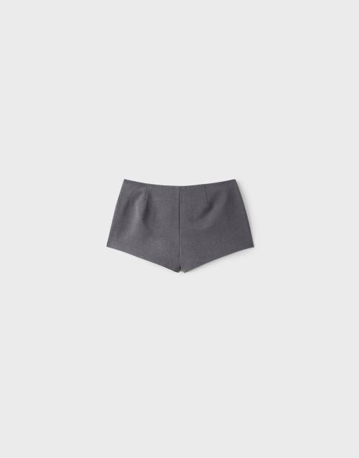 Stradivarius Button-detail micro shorts in dark grey, 7 of 7