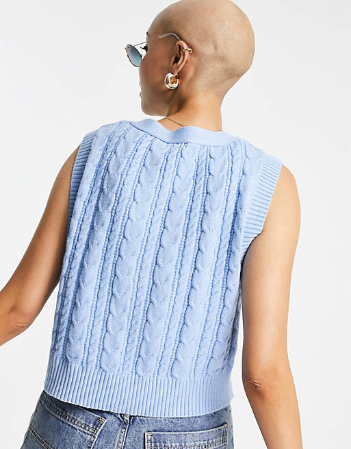 Tops Stradivarius button down knitted vest in blue 