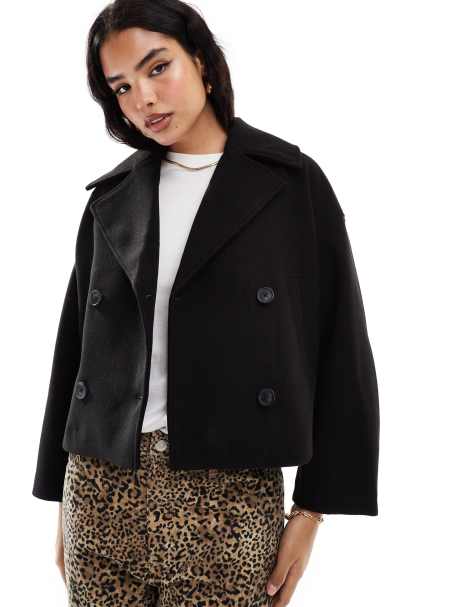 Stradivarius button down wool look jacket in black - view 1