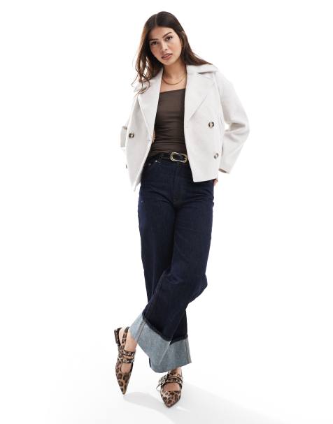 Stradivarius button down wool look jacket in cream - view 1
