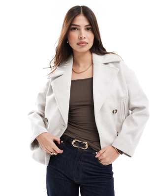 Stradivarius Button Down Wool Look Jacket In White