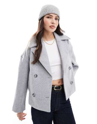 button down wool look jacket in gray