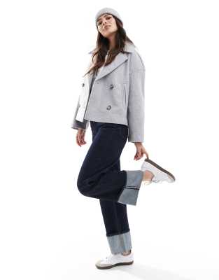 Stradivarius button down wool look jacket in grey