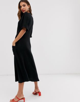stradivarius button front midi dress