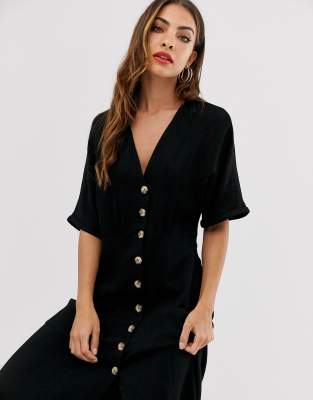 stradivarius button front midi dress