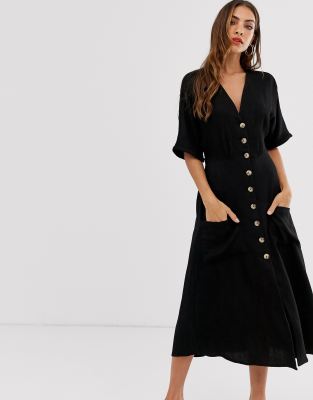 stradivarius button front midi dress