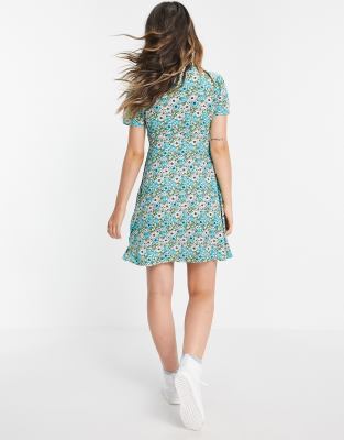 stradivarius green floral dress