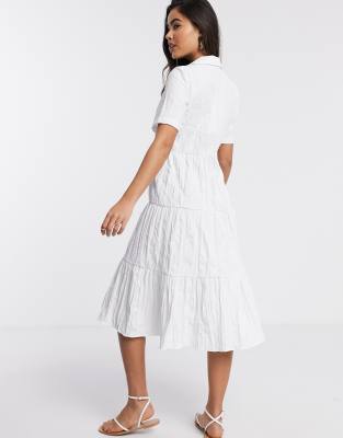 button front midi dress white