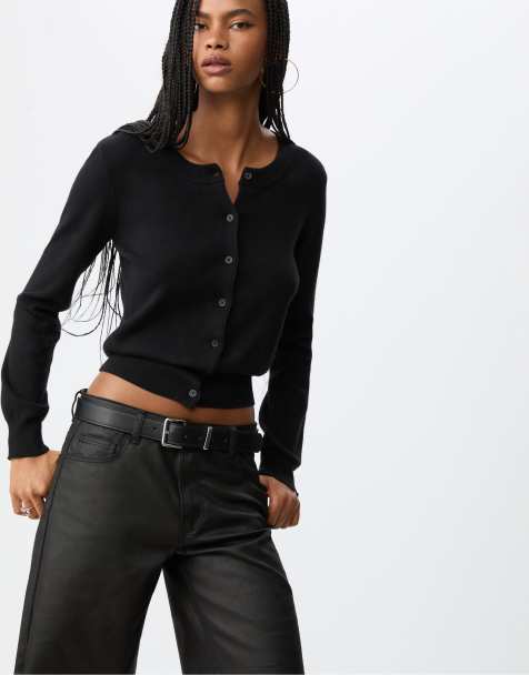 Stradivarius Button-up knit cardigan in black - view 1