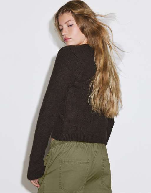 Stradivarius Button-up knit cardigan in brown, 3 of 7
