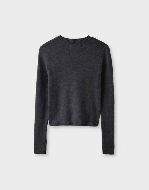 Stradivarius Button-up knit cardigan in dark grey, 7 of 7