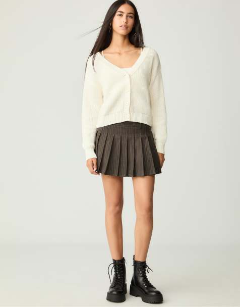 Stradivarius button up knit cardigan in ecru