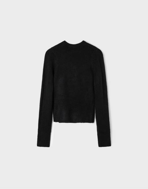 Stradivarius Button-up wrap knit cardigan in black, 7 of 7