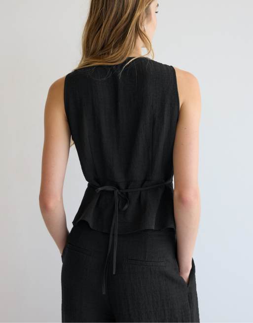 Stradivarius Buttoned waistcoat in black, 3 of 4