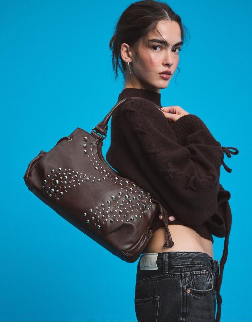 Stradivarius bytaske med nitter i brun, 2 af 4