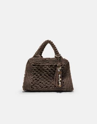 Cabas au crochet en fil métallisé - Marron M