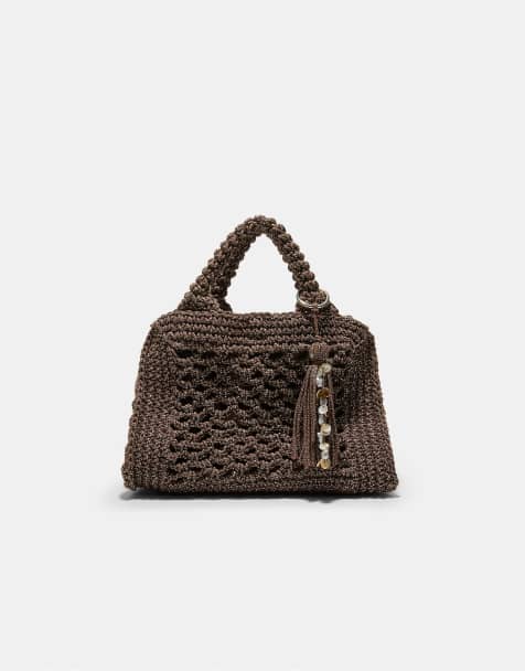 Stradivarius - Cabas au crochet en fil métallisé - Marron - view 1