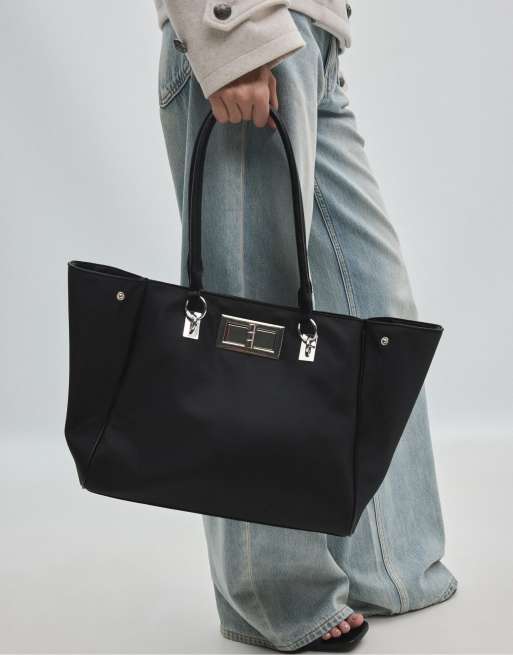 Stradivarius cabas avec fermeture métallique noir, 3 de 4