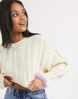 Stradivarius cable knit crop jumper in ecru