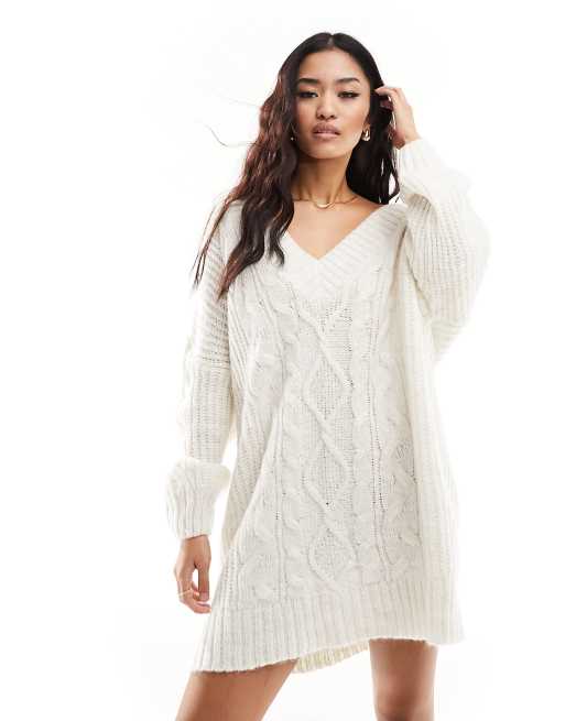 V Neck Cable Knit Jumper Dress  Cable knit jumper dress, Cable knit  sweater dress, Knit sweater dress