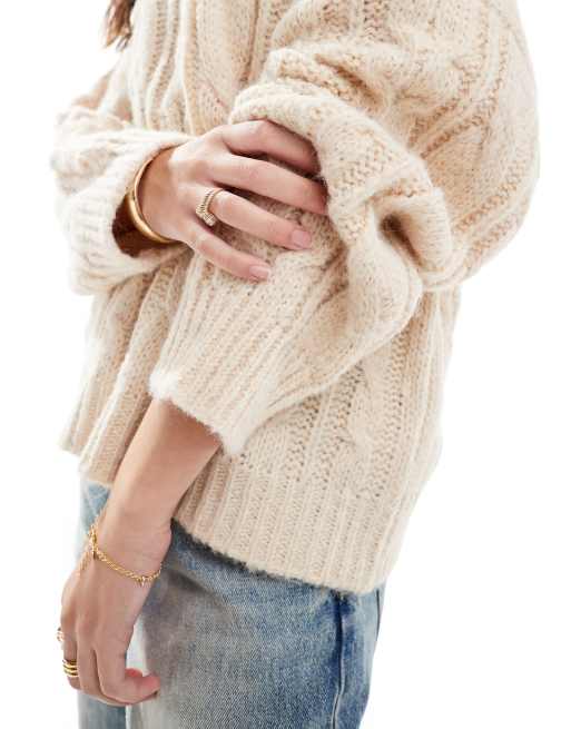 Stradivarius cable knit jumper in beige