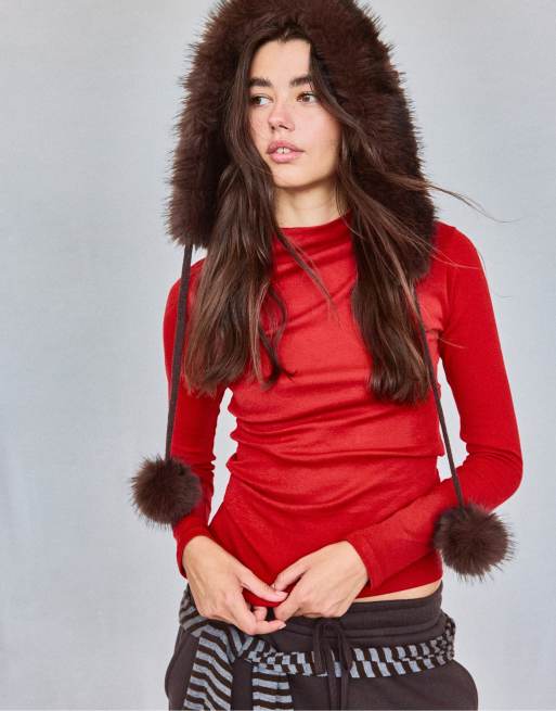 Stradivarius cagoule en faux-fur marron, 2 de 4