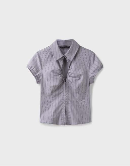 Stradivarius camicia a maniche corte con cut-out grigio perla, 6 di 7