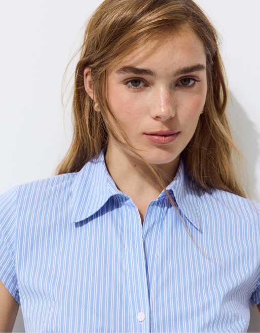 Stradivarius camicia a maniche corte sotto il seno azzurro, 4 di 7