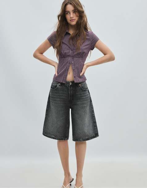 Stradivarius - Camicia a maniche corte viola con cucitura sotto il seno - view 1