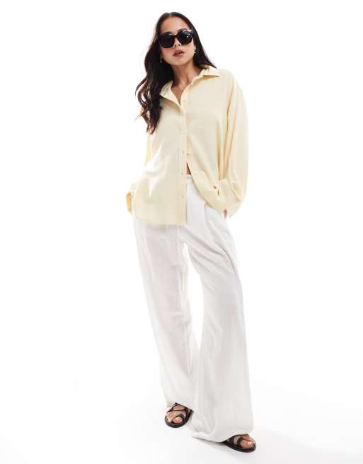 Stradivarius - Camicia a maniche lunghe effetto lino color latticello