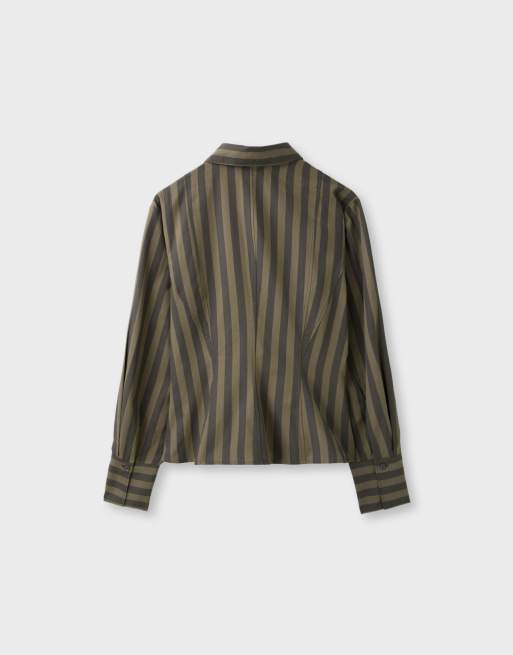 Stradivarius camicia a righe color kaki, 7 di 7