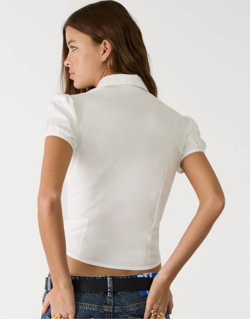 Stradivarius - Camicia aderente a maniche corte bianca, 2 di 3