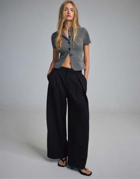 Stradivarius camicia aderente a maniche corte grigia - view 1