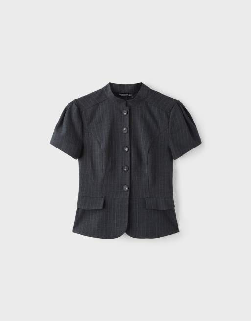 Stradivarius camicia aderente a maniche corte in grigio scuro, 6 di 7