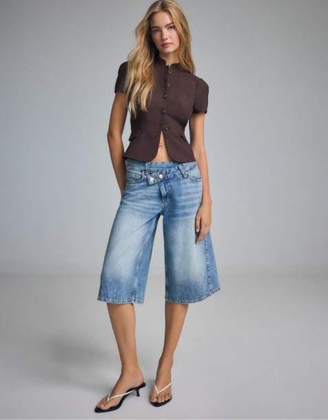 Stradivarius camicia aderente a maniche corte marrone - view 1