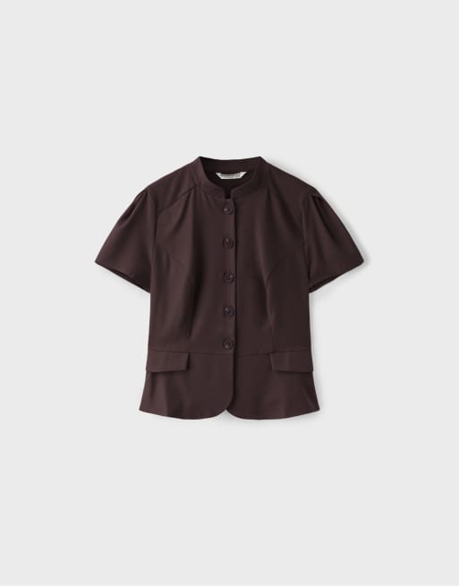 Stradivarius camicia aderente a maniche corte marrone, 6 di 7
