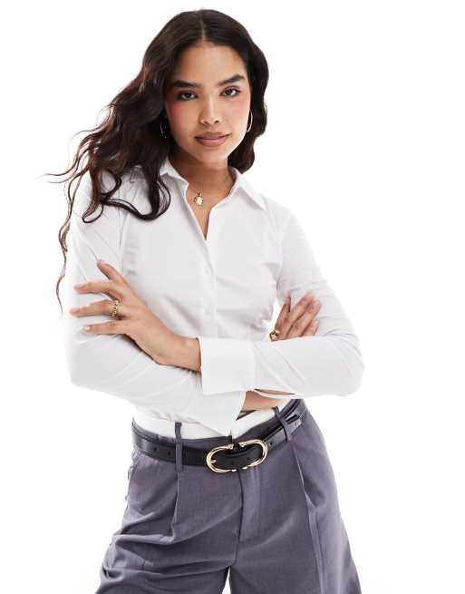 Stradivarius - Camicia aderente bianca in popeline