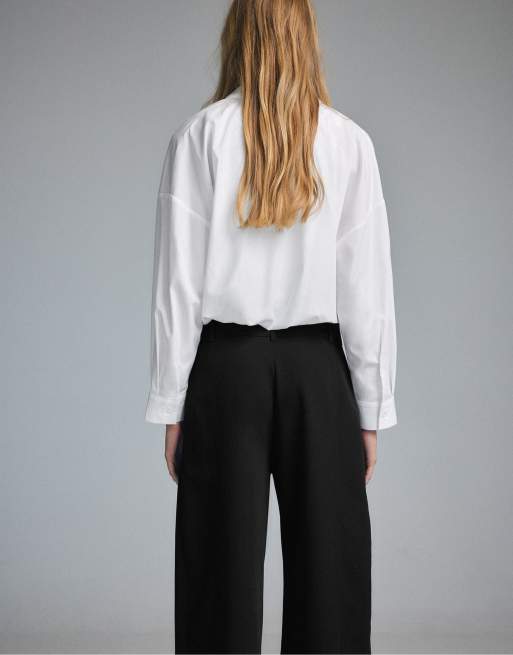 Stradivarius camicia balloon in tessuto misto bianca, 3 di 7