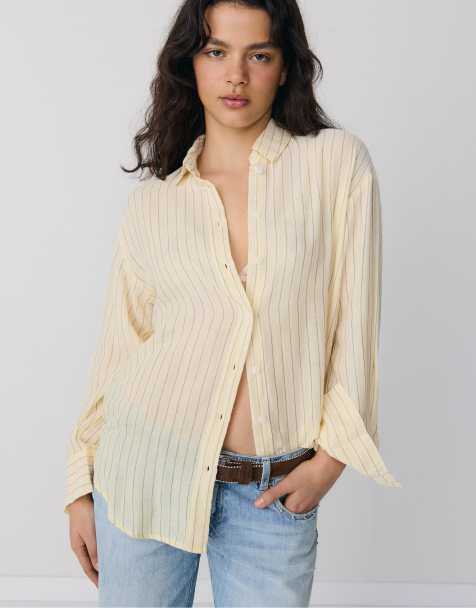 Stradivarius - Camicia basic in doppio tessuto color oro - view 1