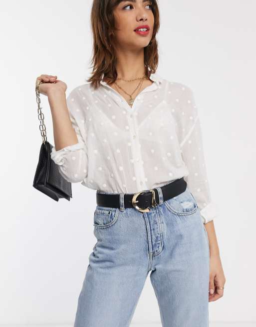 Stradivarius Camicia bianca con pois ricamati