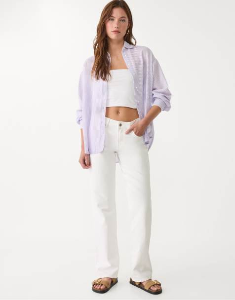 Stradivarius - Camicia color malva in misto lino - view 1