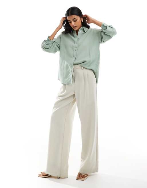 Stradivarius - Camicia comoda effetto lino kaki, 2 di 4