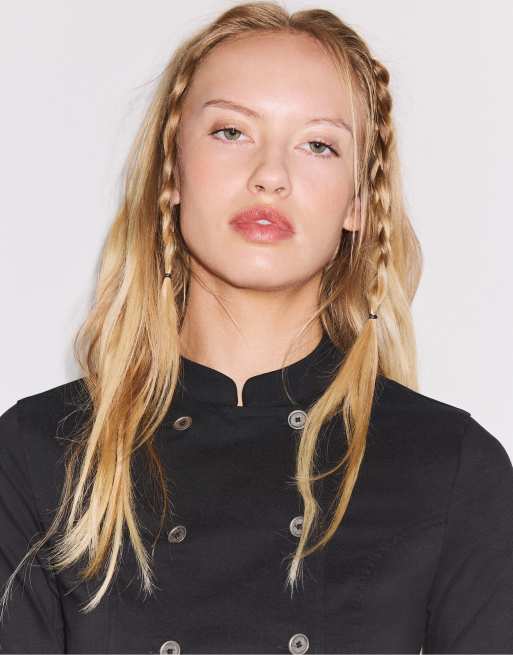 Stradivarius camicia doppiopetto a maniche lunghe nera, 5 di 7