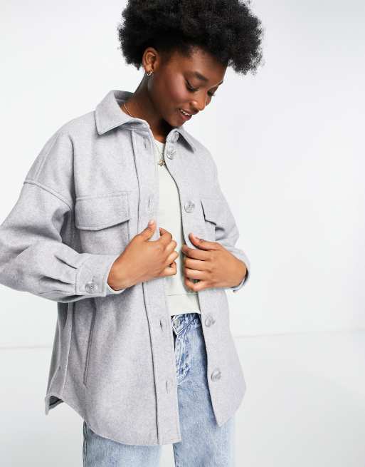 Stradivarius Camicia giacca grigio chiaro in tessuto spazzolato