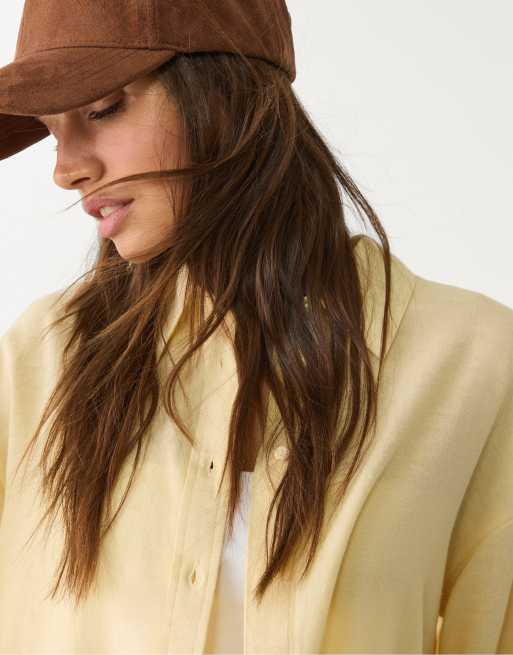 Stradivarius - Camicia giallo pallido in misto lino, 2 di 4