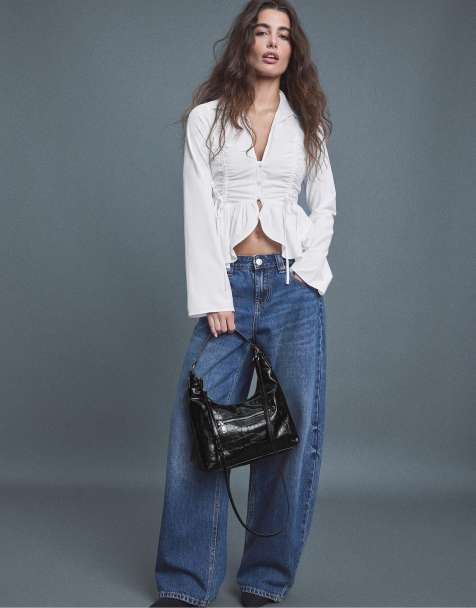 Stradivarius camicia in popeline con arricciature bianca - view 1