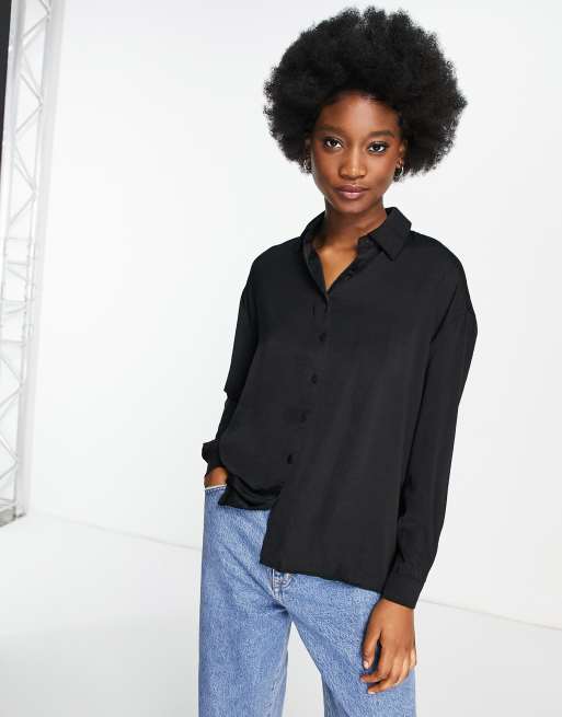 Stradivarius Camicia in raso nera ASOS