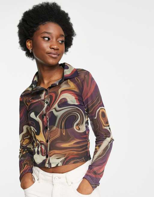 Stradivarius Camicia in rete con stampa a onde scure Cra wallonieShops