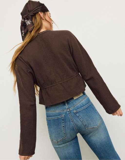 Stradivarius - Camicia marrone con borchie, 4 di 4