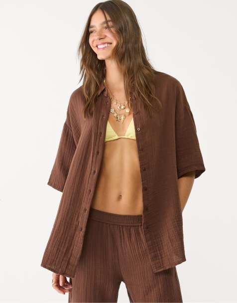Stradivarius - Camicia marrone in cotone - view 1